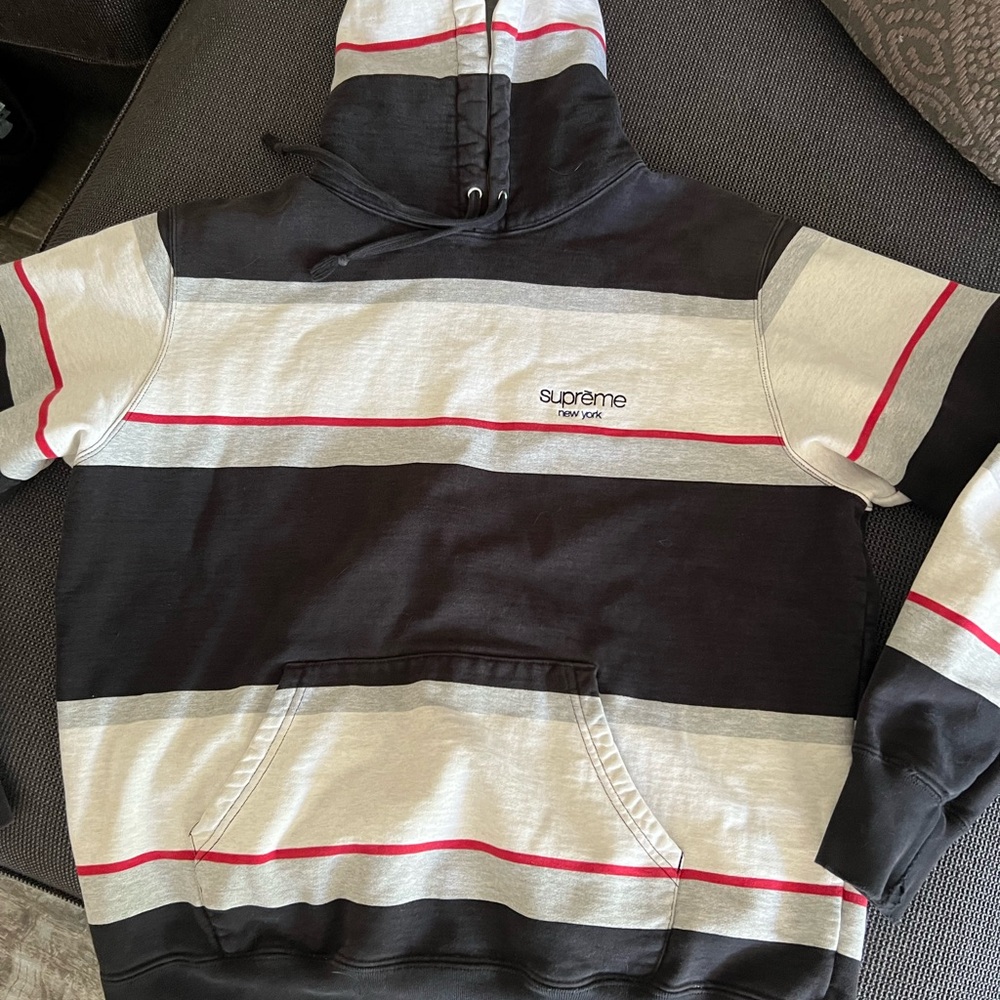 Supreme Black and Gray Striped Hoodie